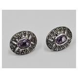 Sterling Silver Earrings  Amethyst ?   No Backs