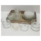VTG Glass-  Frosted Candle Holders, Clear Bowls +