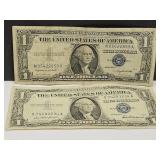 2 1957 Blue Seal One Dollar Currency Notes