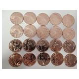 20 Copper Rounds 1 oz. 2 Different Designs