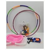 2 hulla hoops & Bag of toy balls, Toy gun, Doll Cr