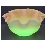 Fenton  Uranium Satin Glass Burmese Bowl 8.5"