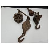 3 Atq Cast Iron Pulley Block/Hoists Early 1900