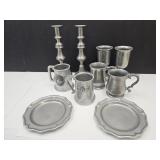Pewter Mugs, Candle Holders, Plates, Goblets