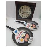 2 New Regal 8.5" Skillets & World USA Clock