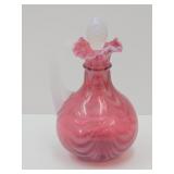 Fenton Glass Striped  Cranberry Cruet w Stopper