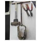 Sledge Hammer, Hedge Trimmers &  Post Hole Digger