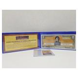 Authentic $2 Note Baseball Honus Wagner w Card