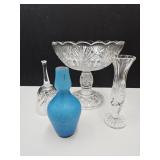 VTG Glassware Budvase, Compote, Blue Vase with Chi