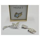 VTG Bird brooch Lot and Monet Fish, Earrings