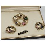 Jewlery Lot Genuin Pearl Stone Brooch Earring set