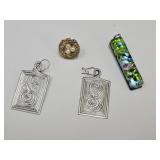 Dangle Earrings, Glass Pendant & Metal Nest