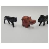 Stone Hippo 2.5"  & Wood Carved AFRICA  Cats  4" L