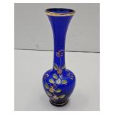 Cobalt Glass Hand Painted Vase 8"