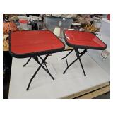 Patio Side Tables, Red Glass Tops, Folds Up 16x18
