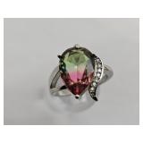 925 Silver Ring w Rainbow Colored Stone Sz 7