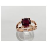 Gold Tone Ring w Red Stone Sz 6