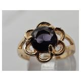 Gold Tone Ring w Purple Stone Sz 7