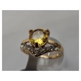 Gold Tone Ring Yellow Stone Sz 7