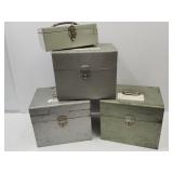 4 Metal File Boxes 10"High, & 4"High