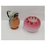 Satin Glass Vase  3 1/2" high , VTG Creamer Bird