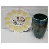 USA Ceramic Vase  & Rooster Egg Plate