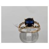 Gold Tone Ring w Blue Stone Sz 7