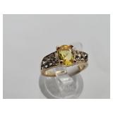 Gold Tone Ring Yellow Stone Sz 6