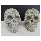 2 Concrete Skull Heads 5" high