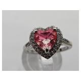 Sterling Silver & Pink Heart Ring Sz 7