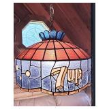 Unusual Stained Glass 7UP Globe Hanging Light 27'