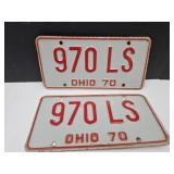 Vintage Pair 1970  Embossed Ohio License Plates