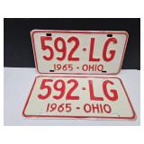 Vintage Pair 1965  Embossed Ohio License Plates