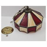 Red & Slag Glass Stained Glass Hanging Light 14'w