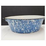 Primitive Blue Swirl Granite Ware Wash Pan 17.5'w