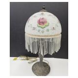 Vintage Lamp Frosted Globe, Glass Beads 19' h