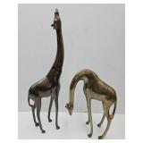 2 Giraffe Brass Statues 19 1/2' high