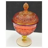 Amberina Glass Compote Candy Dish 8.5'h