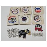 Political Brooches, Nixon w Rhinestones &Buttons