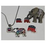 Political Jewelry, Elephant Brooches, Necklace +