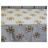 Vintage Hand Stitched Quilt Yellow Stars 72 x 80"