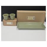 Longaberger Pottery 2 Pc Votive Set & Tray 13 3/4"