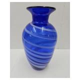 Cobalt Swirl Art Glass Vase 11.5" hgh