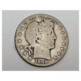 1909 S Silver Barber Half Dollar Coin