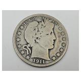 1911 Silver Barber Half Dollar Coin