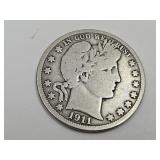 1911 D S Silver Barber Half Dollar Coin