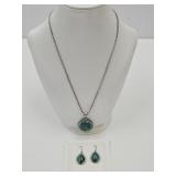 925 Sterling &Turquoise  Earrings & Neckace Set