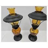 2 Amber Glass Oil Lamps Never Used 16" h