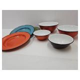 Enamel Nesting Bowls Up to 9"w & Plates 10 1/4"w