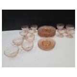 VTG Pink Hobnail Dishes Sherberts, 8.5" Plates +
